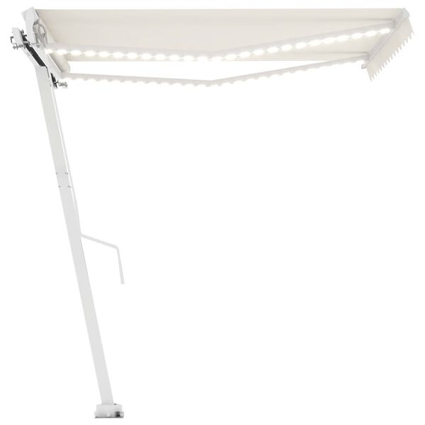 vidaXL Luifel handmatig uittrekbaar met LED 350x250 cm cr&egrave;mekleurig