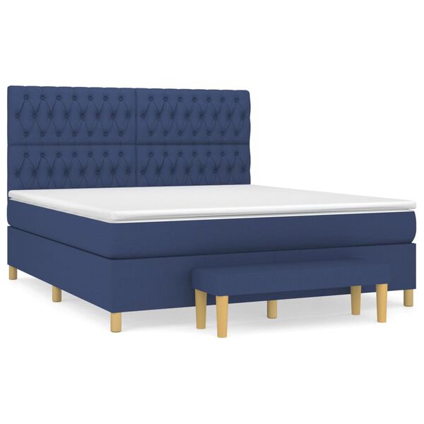 vidaXL Boxspring met matras stof blauw 180x200 cm
