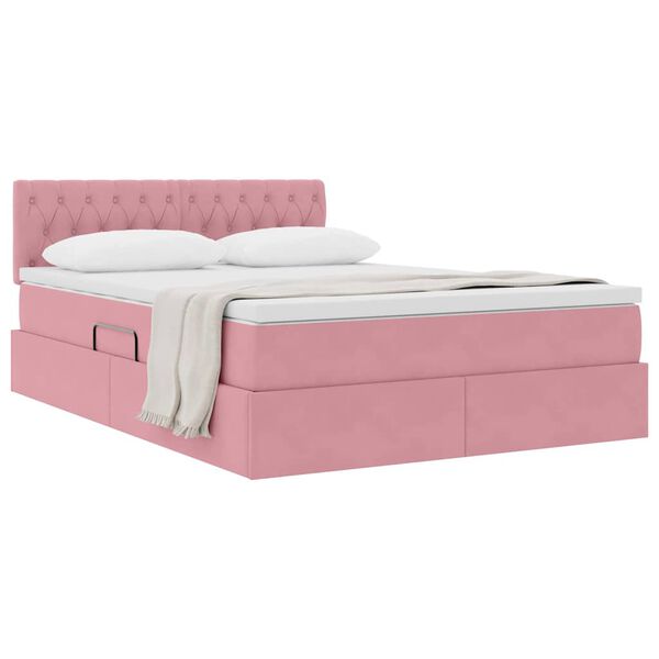 vidaXL Opslag bed met matras met hoofdeinde Roze 140 x 200 cm Fluweel