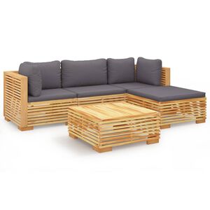 vidaXL 5-delige Loungeset met kussens massief teakhout