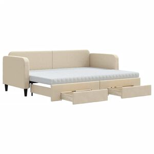 vidaXL Slaapbank met onderschuifbed en lades 80x200 cm stof cr&egrave;mekleur