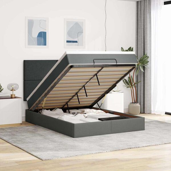 vidaXL Ottoman bed met matras 140x190cm stof donkergrijs