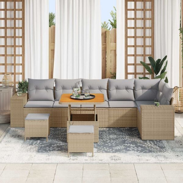 vidaXL Tuin Sofa Set met kussen 9 pcs Beige poly rattan