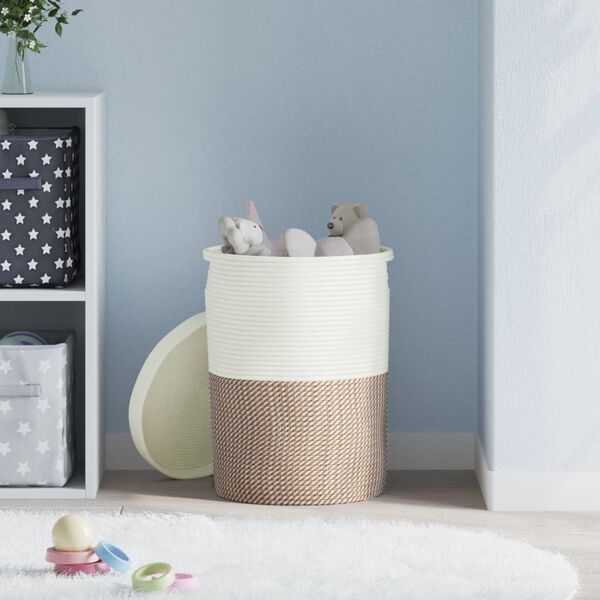 vidaXL Opbergmand met deksel Ø 37x50 cm katoen bruin en wit