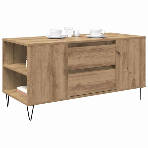 vidaXL Salontafel Artisan Eiken 102 x 44,5 x 50 cm Bewerkt hout