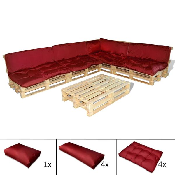 vidaXL Set van 9 rug/zit kussen voor pallet lounge set wijnrood