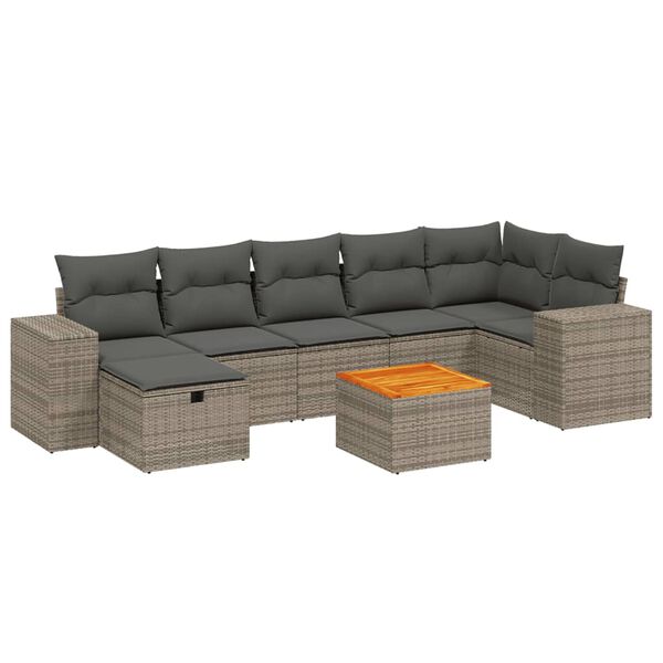 vidaXL 8-delige Loungeset met kussens poly rattan grijs