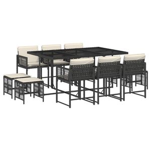 vidaXL 11-delige Tuinset met kussens poly rattan zwart