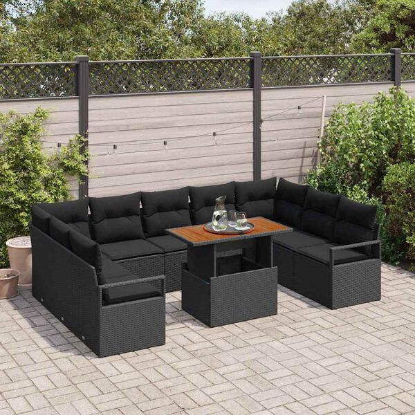 vidaXL Tuin Sofa Set met opslag 10 pcs Zwart Poly riet