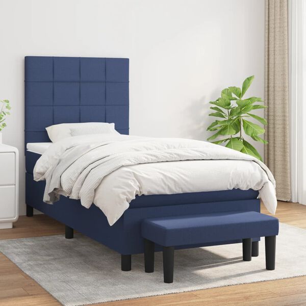 vidaXL Boxspring met matras stof blauw 90x190 cm
