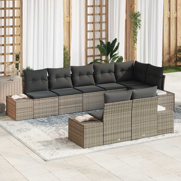 vidaXL Tuin Sofa Set met kussen 8 pcs Grijs poly rattan