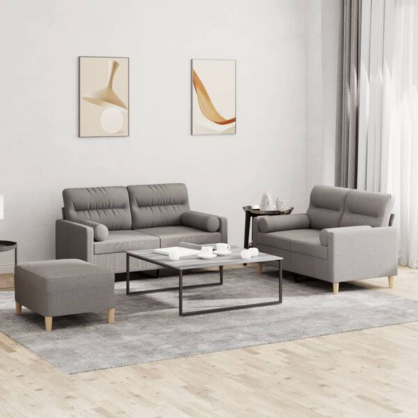 vidaXL 3-delige Loungeset met kussens stof taupe