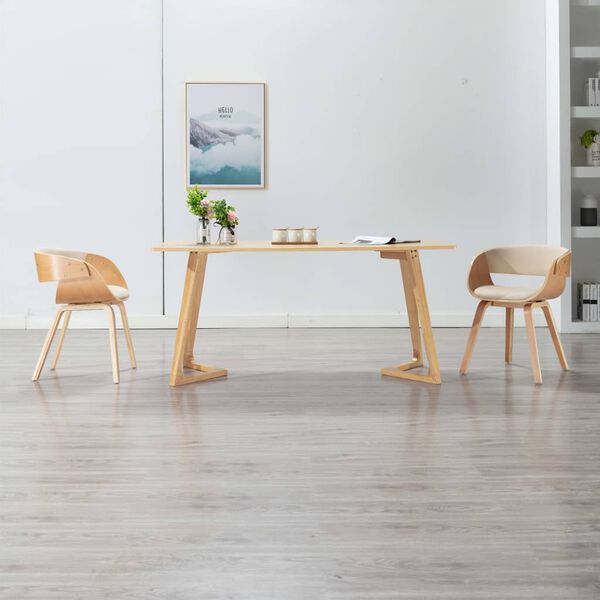 vidaXL Eetkamerstoelen 2 st gebogen hout en kunstleer cr&egrave;mekleurig