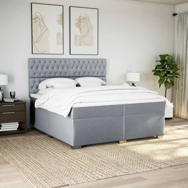 vidaXL Boxspring met matras stof lichtgrijs 200x200 cm