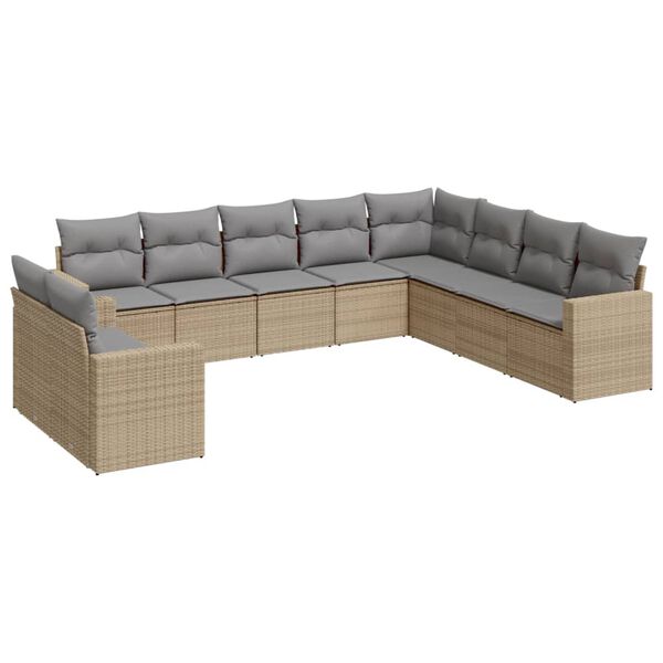vidaXL 10-delige Loungeset met kussens poly rattan beige