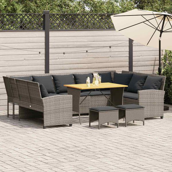 vidaXL 4-delige Loungeset met kussens poly rattan grijs