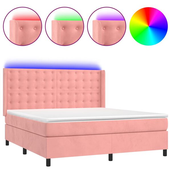 vidaXL Boxspring met matras en LED fluweel roze 180x200 cm