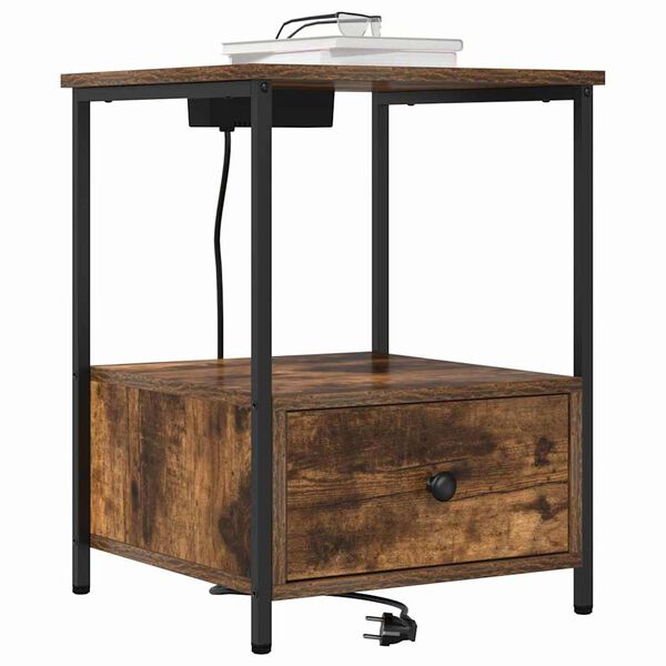 vidaXL Nachtkastje met lade Gerookt eiken 42 x 41 x 56 cm Bewerkt hout