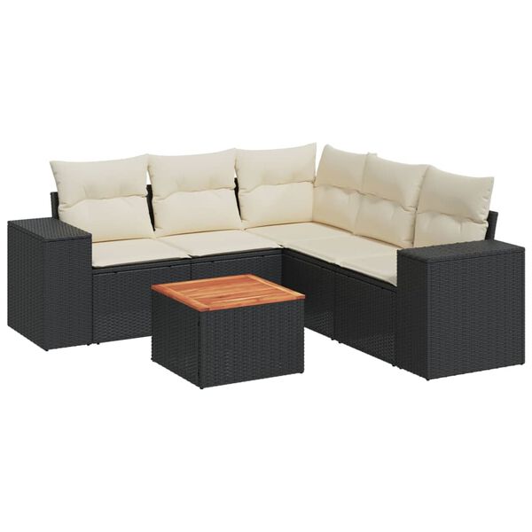 vidaXL 6-delige Loungeset met kussens poly rattan zwart