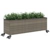 vidaXL Plantenbak met wielen 3 potten 107x32x38 cm poly rattan grijs