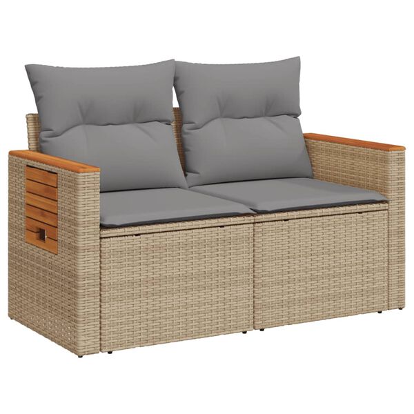 vidaXL Tuinbank 2-zits met kussens poly rattan beige