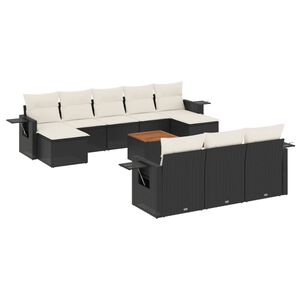 vidaXL 11-delige Loungeset met kussens poly rattan zwart