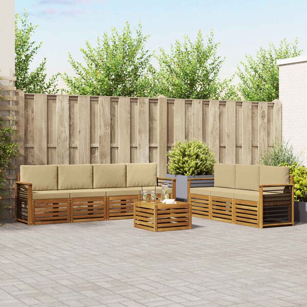 vidaXL Sofa-Sets 8 pcs Natuurlijk en Beige Massief Acaciahout