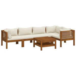 vidaXL 6-delige Loungeset met cr&egrave;mekleurige kussens massief acaciahout