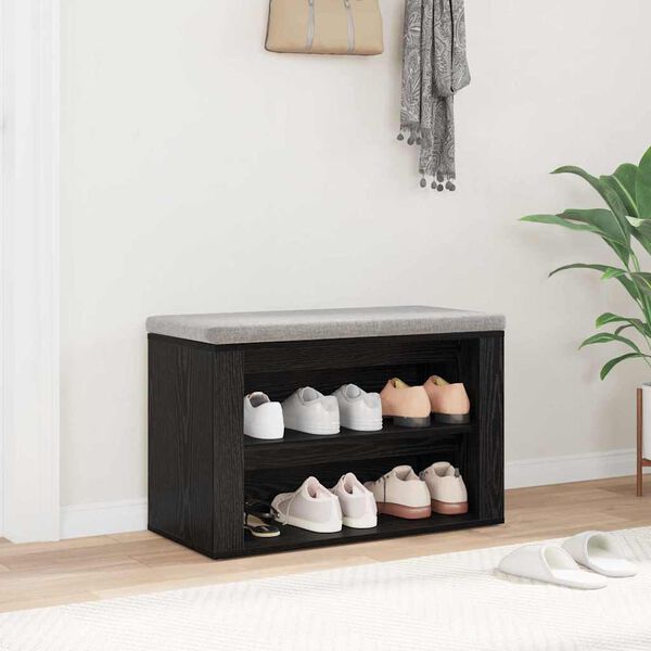 vidaXL Schoenenrek met plank Zwart eiken 75 x 35 x 45 cm Bewerkt hout