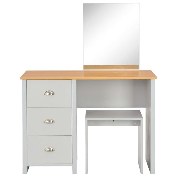 vidaXL Kaptafel met spiegel en krukje 104x45x131 cm grijs