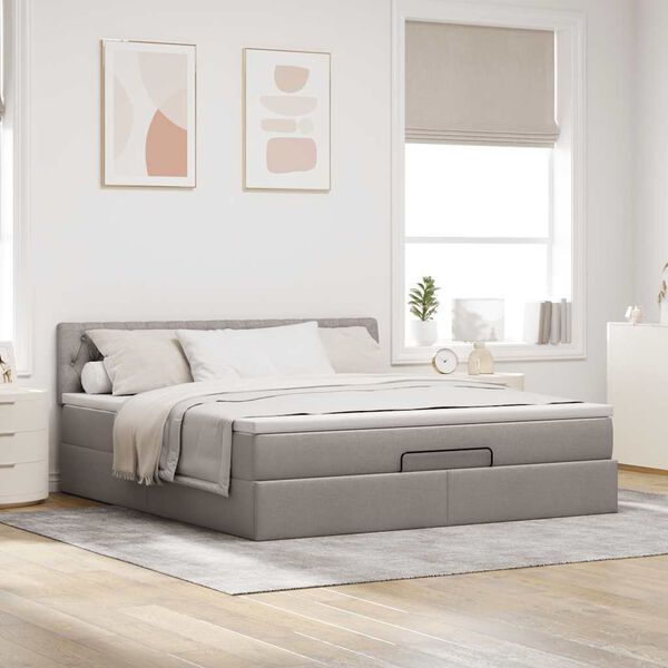 vidaXL Ottoman bed met matras 160x200cm stof taupe