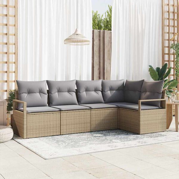 vidaXL Bankstel met kussen 5 pcs Beige en Licht Grijs poly rattan