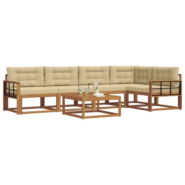 vidaXL Buiten bankenset met kussen 6 pcs Natuurlijk en Beige