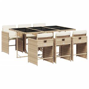 vidaXL 7-delige Tuinset met kussens poly rattan beige