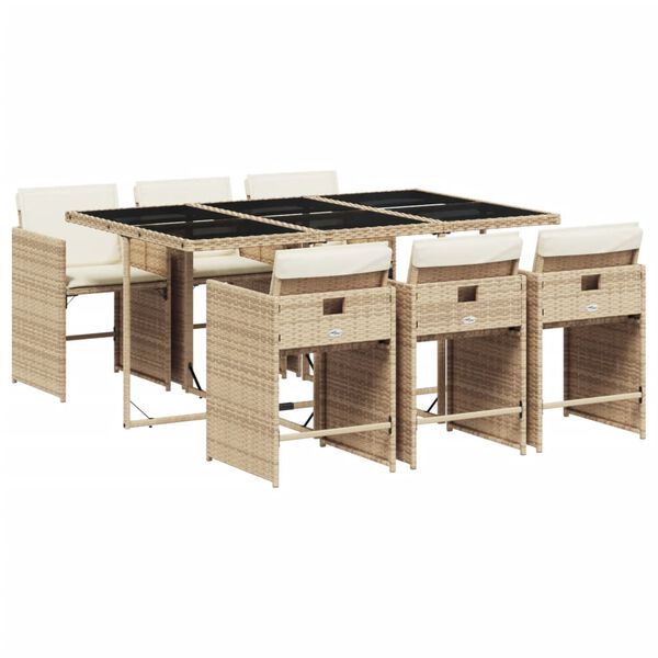 vidaXL 7-delige Tuinset met kussens poly rattan beige