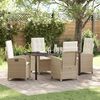 vidaXL Tuin eettafelset met kussen 5 pcs Beige poly rattan