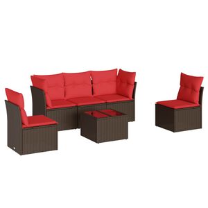 vidaXL 6-delige Loungeset met kussens poly rattan bruin