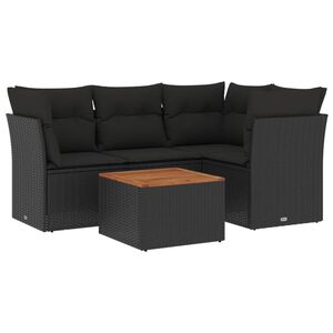vidaXL 5-delige Loungeset met kussens poly rattan zwart