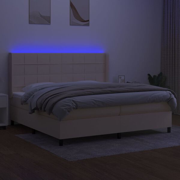 vidaXL Boxspring met matras en LED stof cr&egrave;mekleurig 200x200 cm