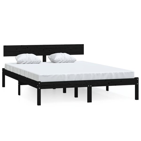 vidaXL Bedframe massief hout zwart 120x190 cm