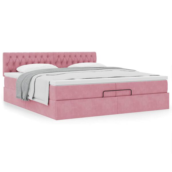 vidaXL Ottoman bed met matras 200x200 cm fluweel roze