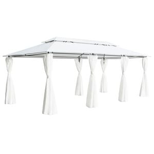vidaXL Prieel met gordijnen 180g/m&sup2; 600x298x270 cm wit
