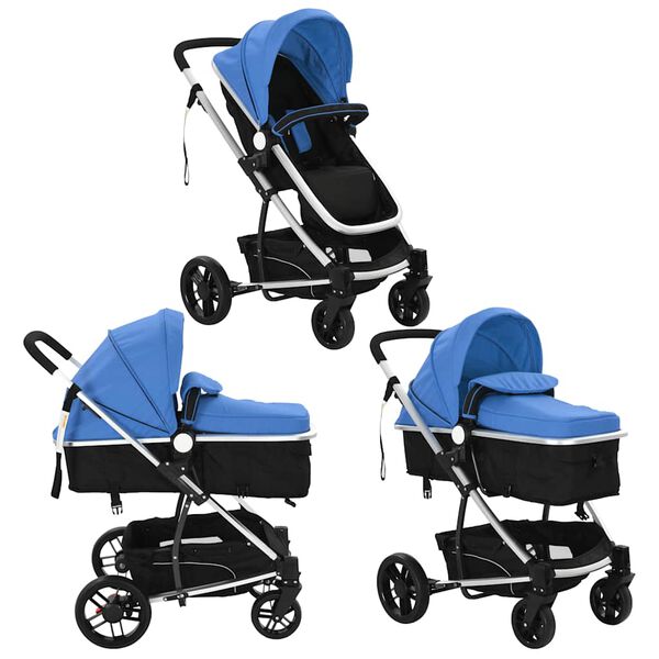vidaXL Kinderwagen 2-in-1 aluminium blauw en zwart