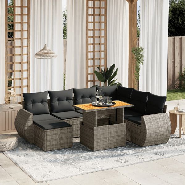 vidaXL 8-delige Loungeset met kussens poly rattan grijs