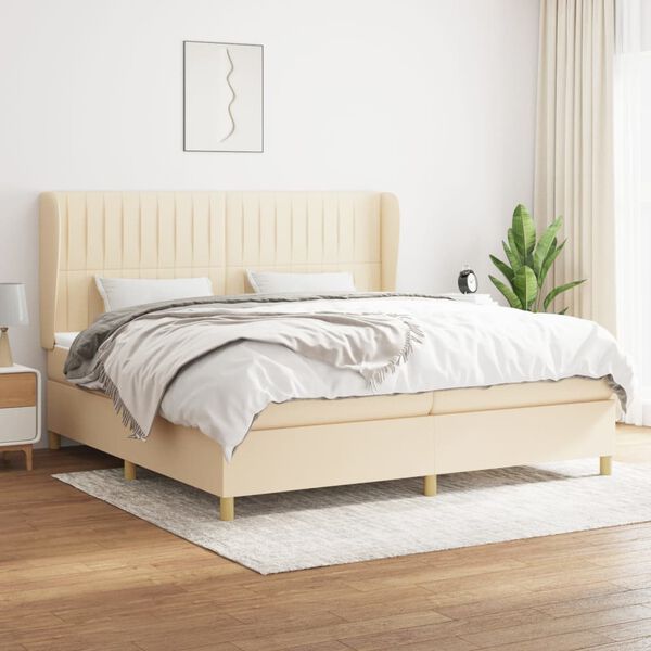 vidaXL Boxspring met matras stof cr&egrave;mekleurig 200x200 cm