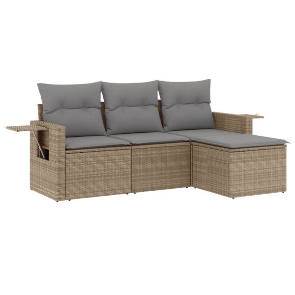vidaXL 4-delige Loungeset met kussens poly rattan beige