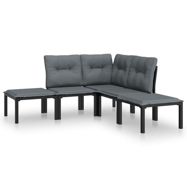 vidaXL 5-delige Loungeset poly rattan zwart en grijs