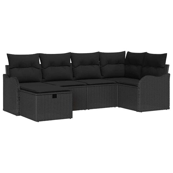 vidaXL Tuin Sofa Set met kussen met opslag 6 pcs Zwart Poly riet