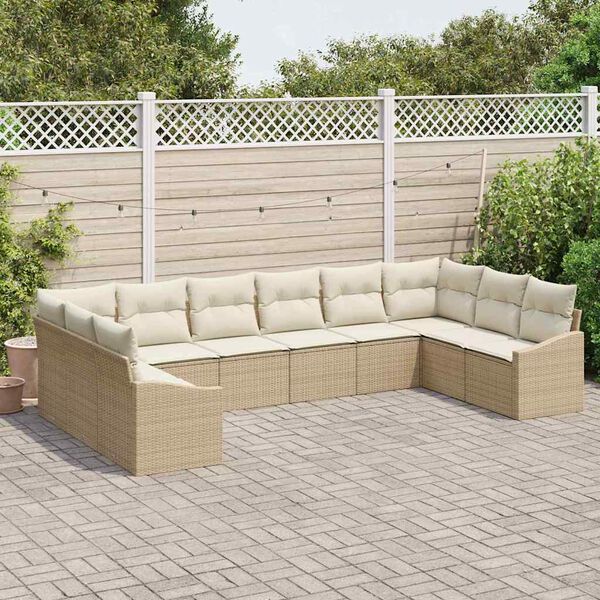 vidaXL Tuinbankenset met opslag 10 pcs Beige en Cr&egrave;me poly rattan