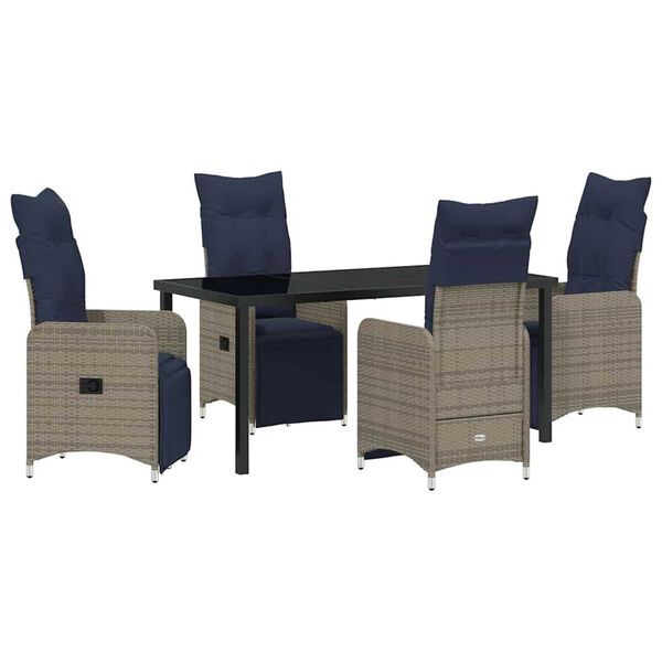 vidaXL Tafel en stoelen set met kussen 5 pcs Grijs PE Rattan